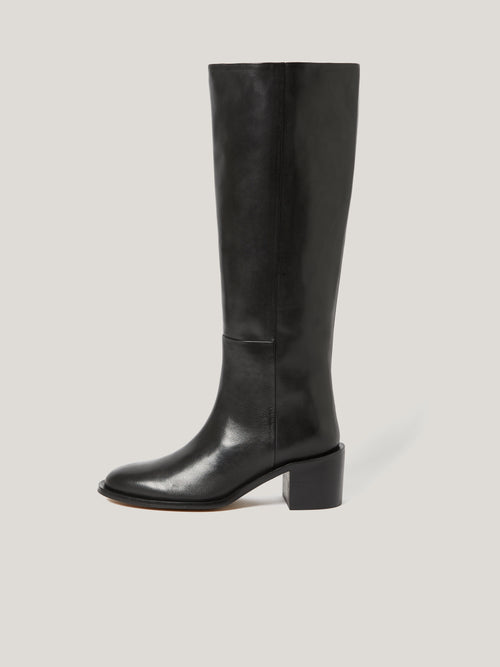 Leather Heeled Riding Boot | Black