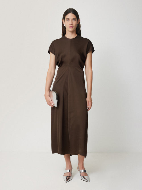 Satin Crepe Midi Dress | Brown