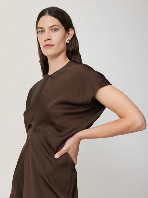 Satin Crepe Midi Dress | Brown