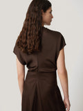 Satin Crepe Midi Dress | Brown