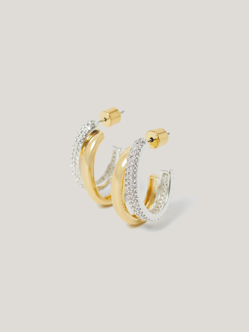 Pave Double Hoop Earring | Gold