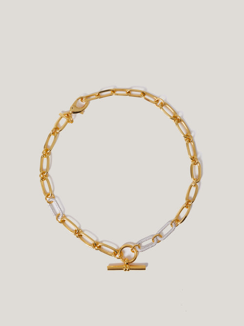 Pave Trombone Chain Necklace | Gold