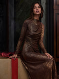 Brushed Bronze Draped Dress | Bronze