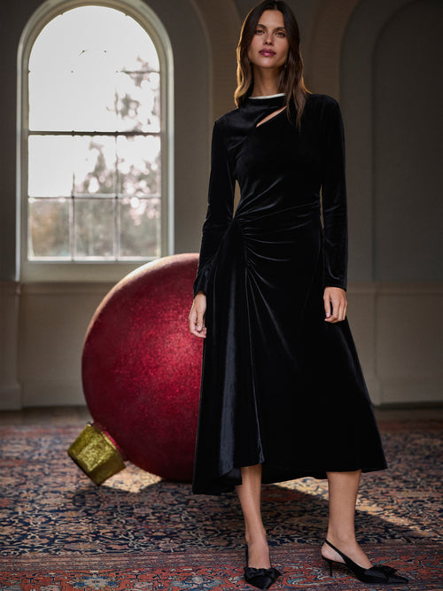 Velvet Ruched Dress | Black