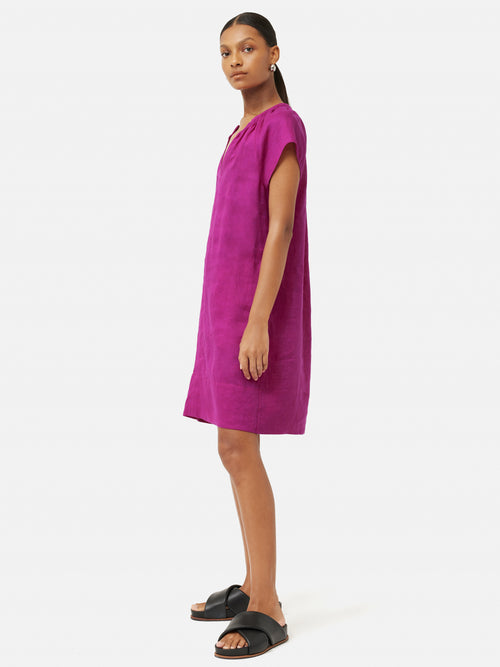 Linen Smocked T-shirt Dress | Pink