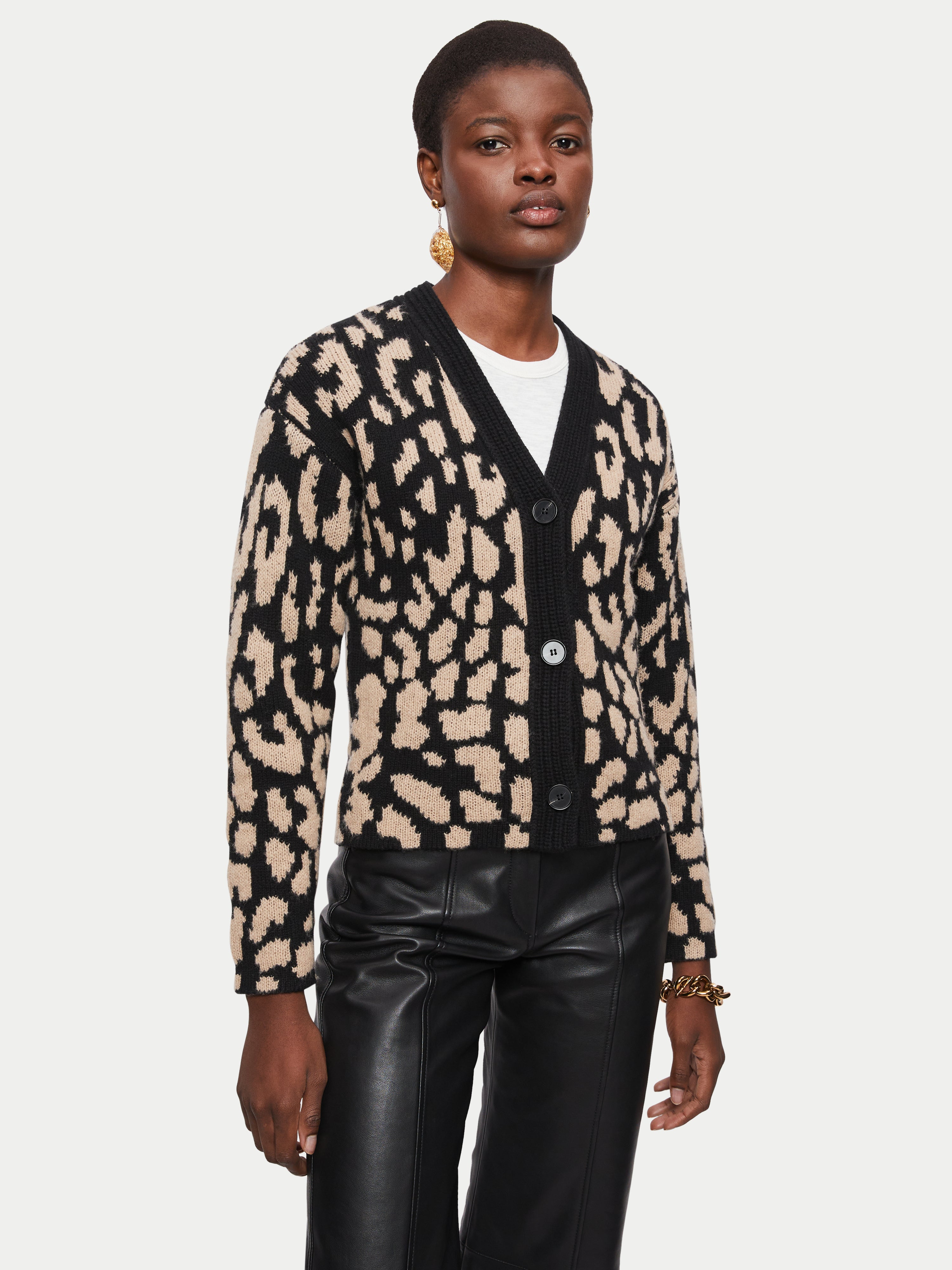 Leopard Jacquard Cardigan Beige Jigsaw