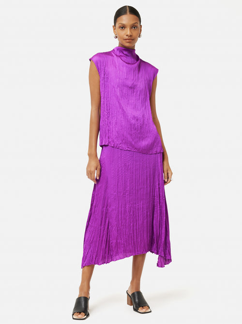 Satin Crinkle Midi Skirt | Purple Orchid