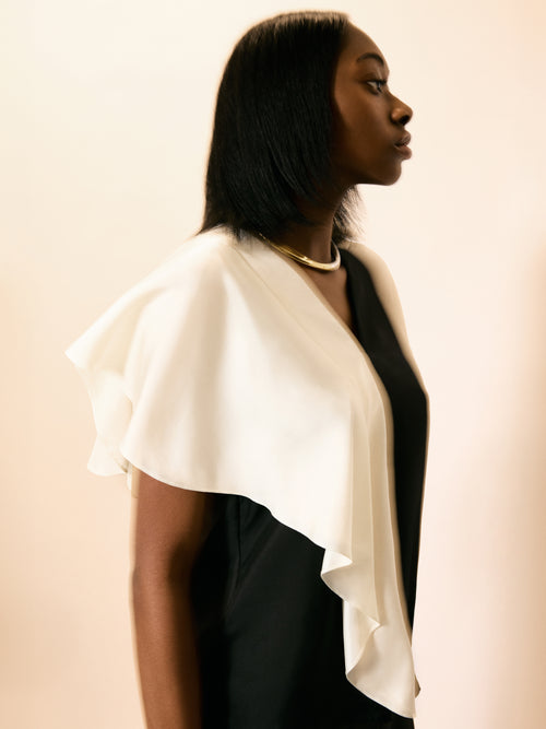 Sculptural Silk Twill Top | Monochrome