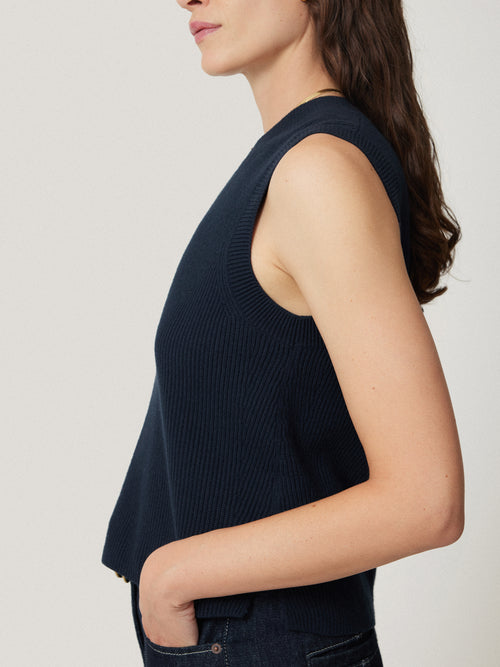 Cotton Blend Crew Tank | Navy