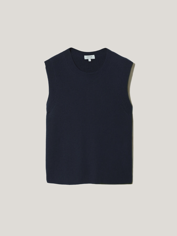 Cotton Blend Crew Tank | Navy