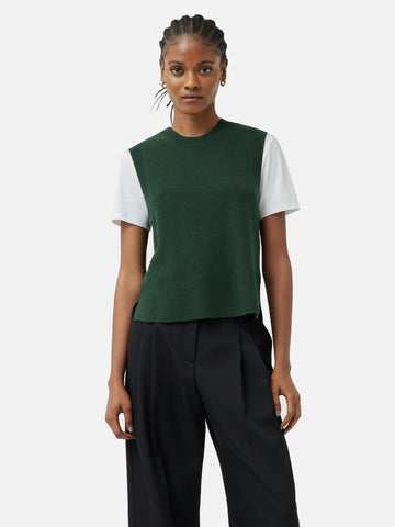 Jigsaw Cotton Blend Crew Neck Tank Top, Green at John Lewis & Partners