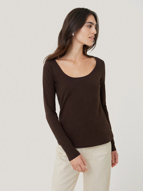 Double Front Ballet Neck Top | Brown