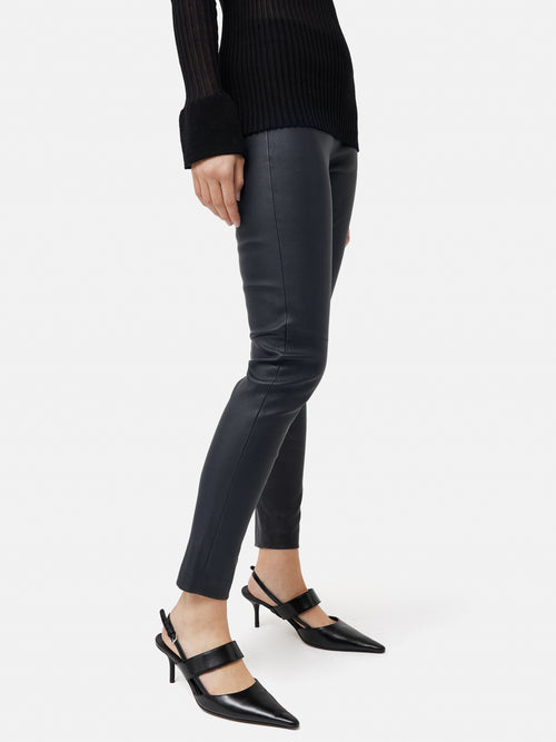 Stretch Leather Legging | Navy