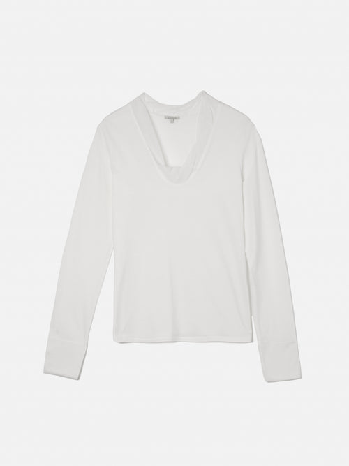 Tulle Trim Long Sleeve Top | Cream