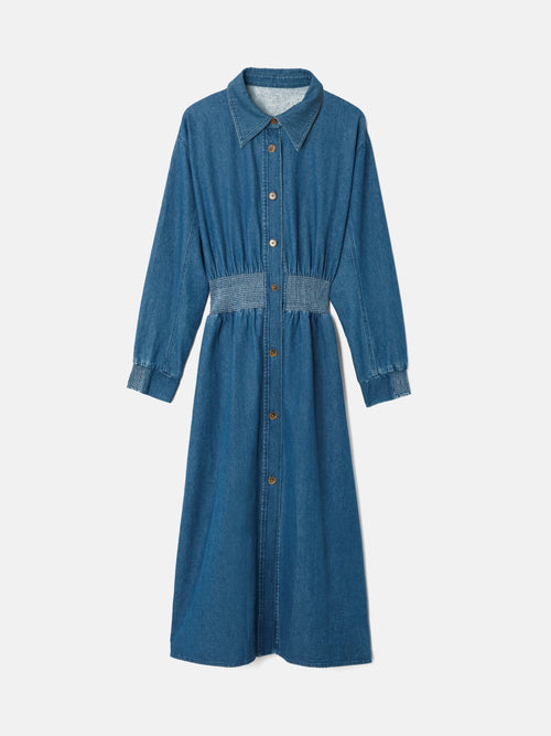 Denim Smocked Waist Shirt Dress | Blue – Jigsaw