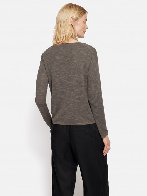 Linen Cotton V Neck Jumper | Brown