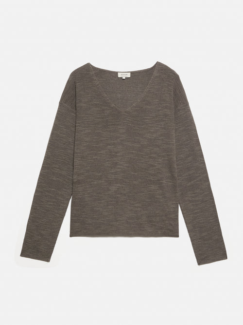 Linen Cotton V Neck Jumper | Brown