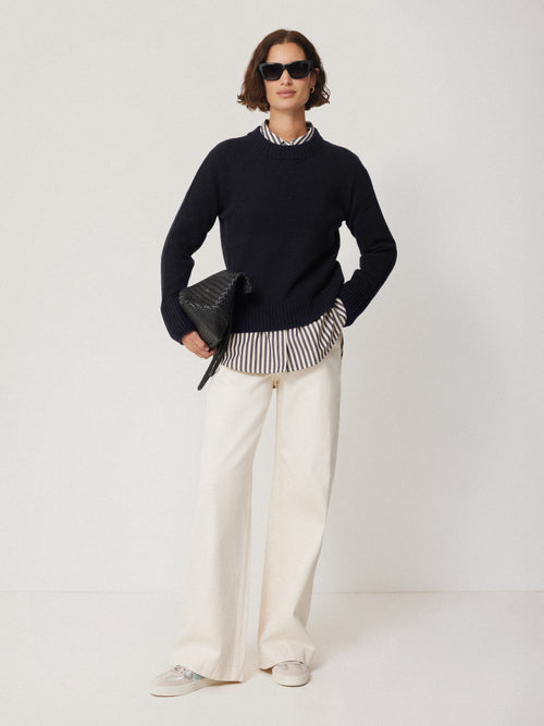 Compact Wool Cashmere Blend Jumper | Navy