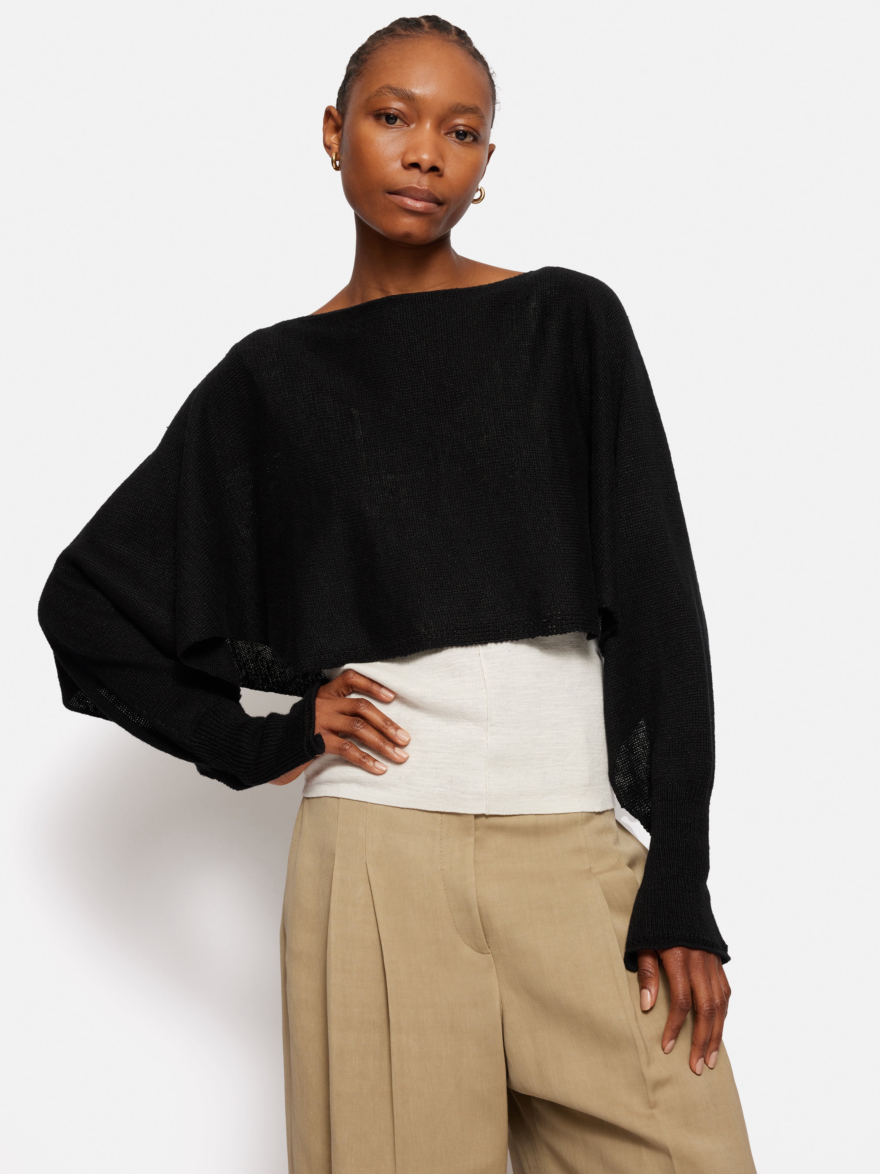 Pure Linen Poncho Sweater | Black – Jigsaw