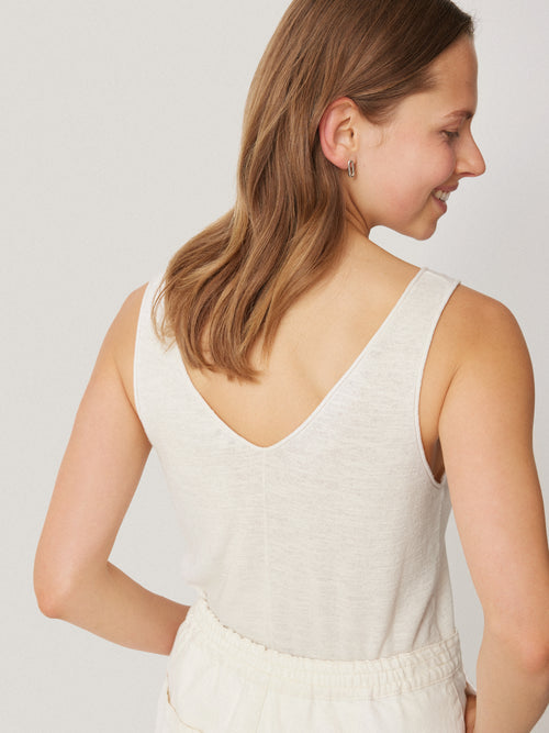 Linen Cotton V Neck Vest | Ivory