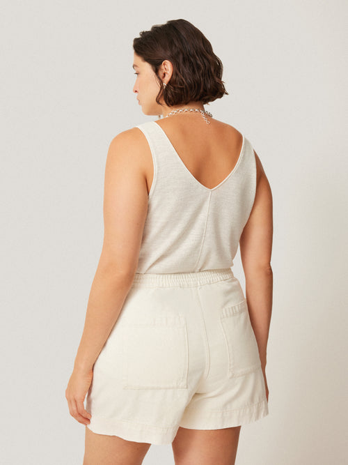 Linen Cotton V Neck Vest | Ivory