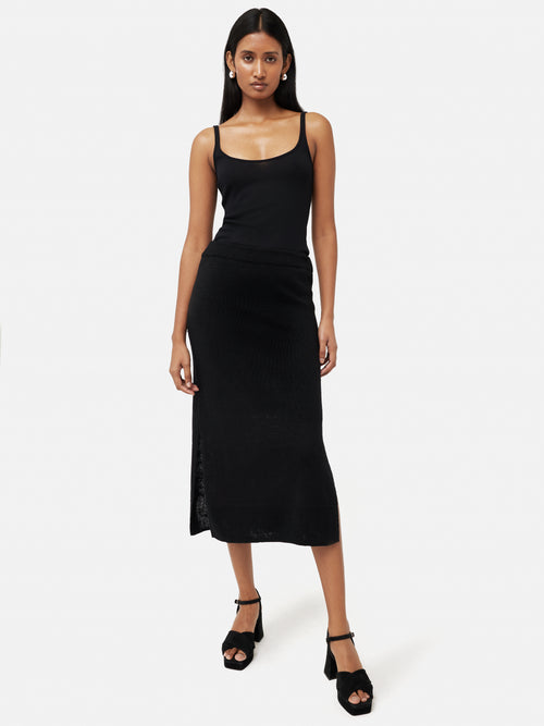 Linen Slub Knitted Skirt | Black