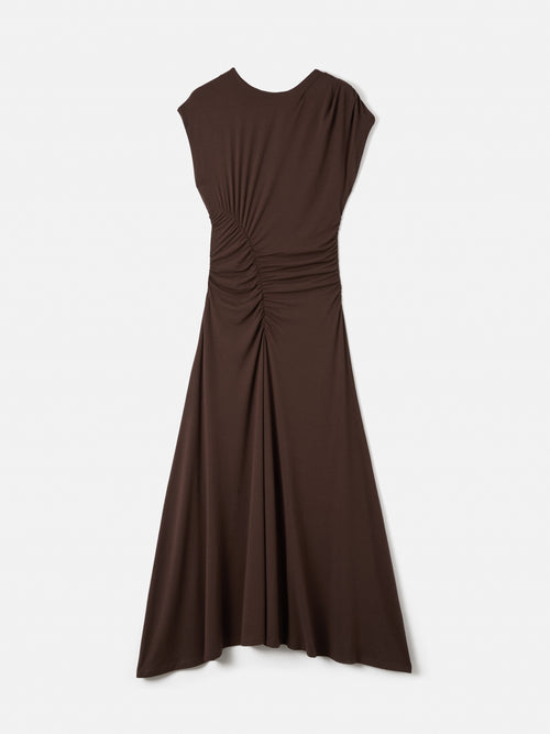 Drape Pleat Jersey Dress | Brown