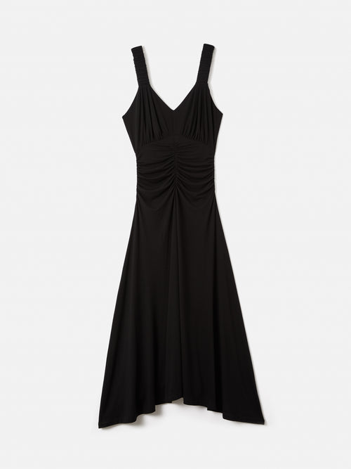 Shirred Strap Jersey Dress | Black