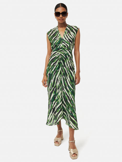 Abstract Zebra Silk Linen Dress | Green – Jigsaw