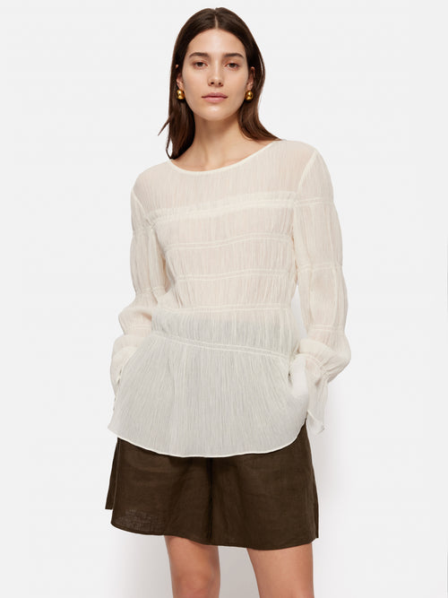 Gauze Viscose Ruched Top | Ivory