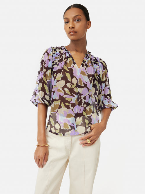 Graphic Pansy Crinkle Top | Lilac