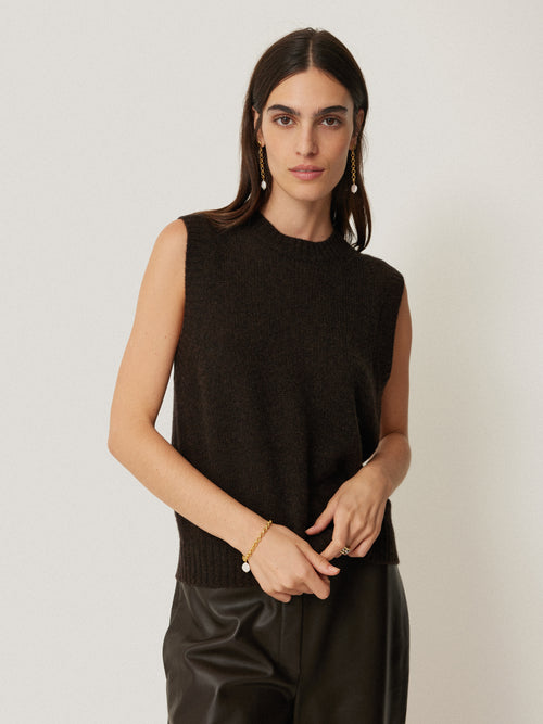 Cashmere Crew Neck Tank | Dark Brown