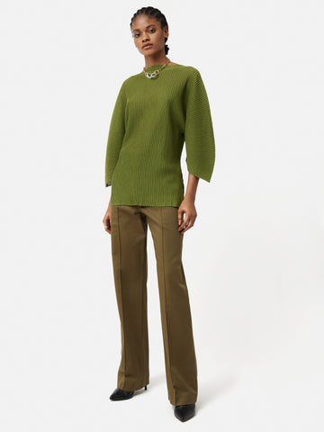 Circular Sleeve Knitted Top | Green – Jigsaw