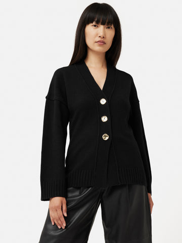 Metallic Button Cardigan | Black – Jigsaw