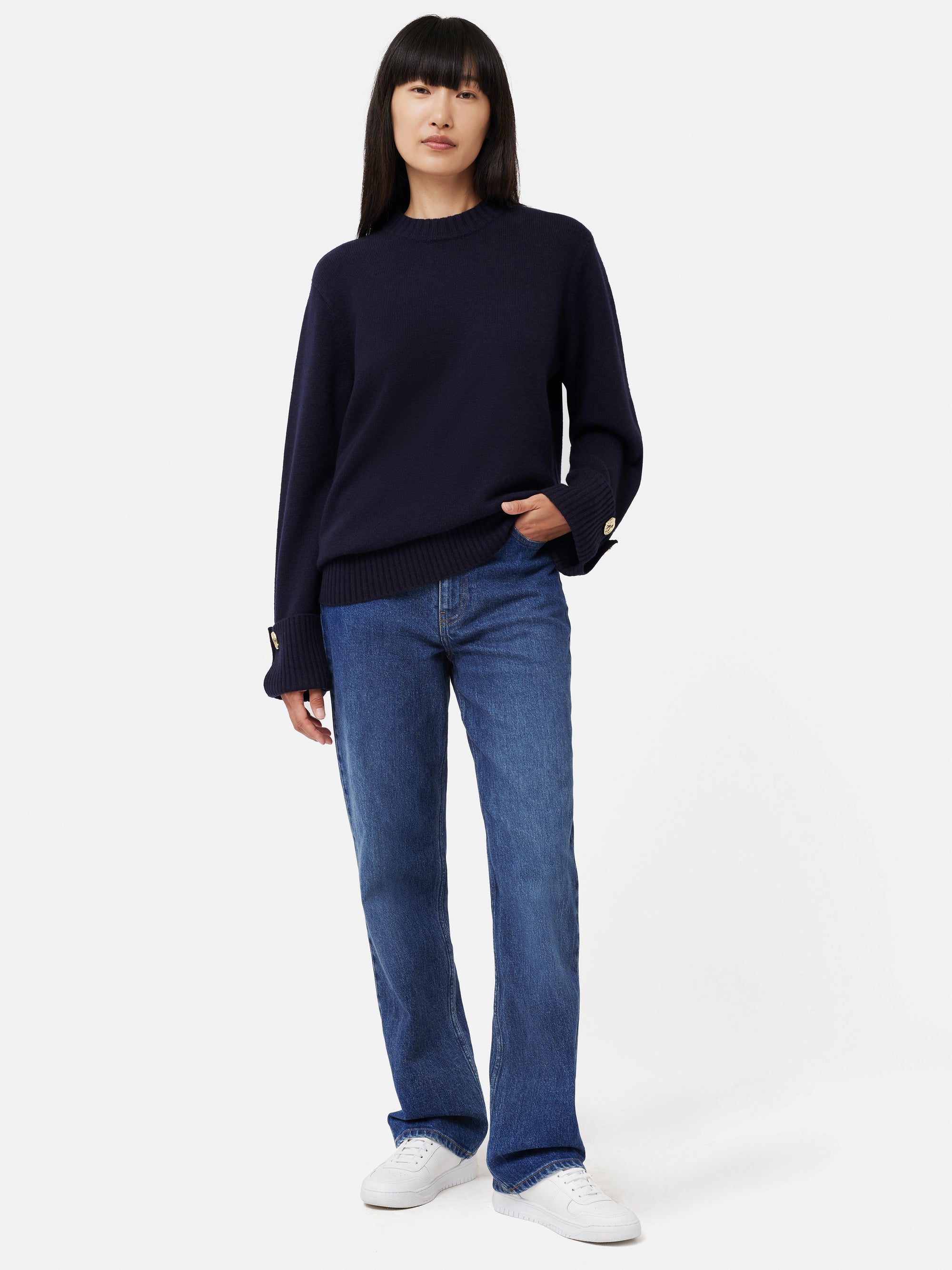 Button Detail Oversized Jumper | Navy – Jigsaw