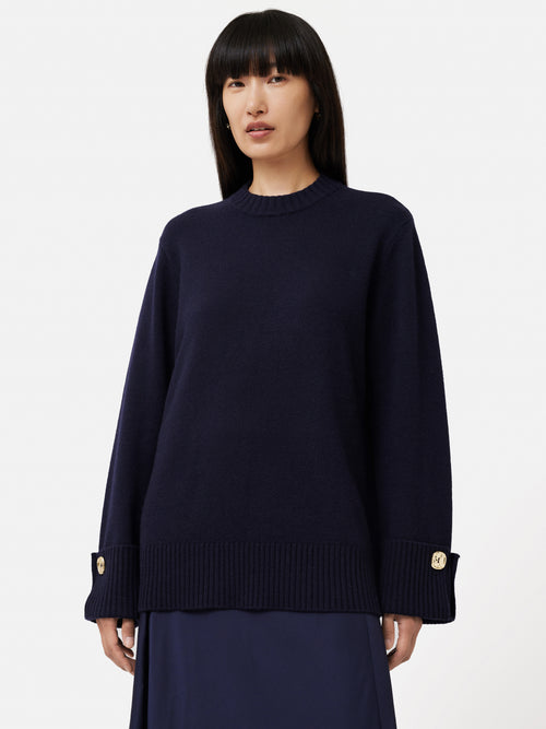 Button Detail Oversized Jumper | Navy