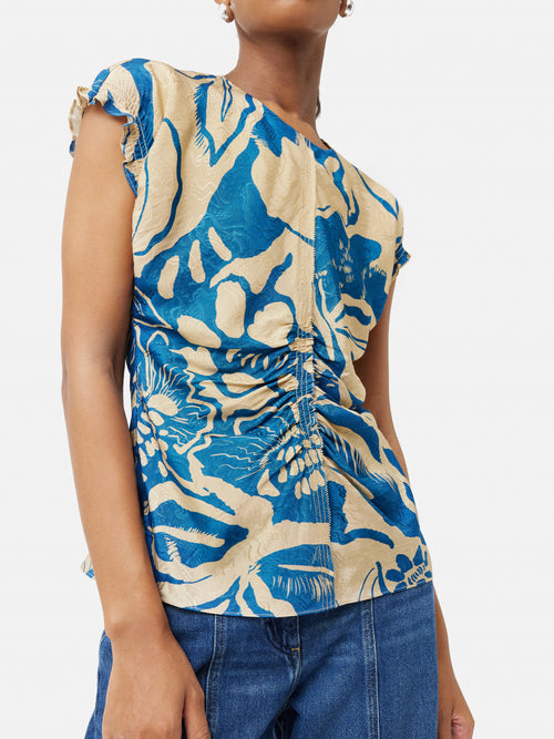 Strokes Floral Jacquard Top | Dark Blue