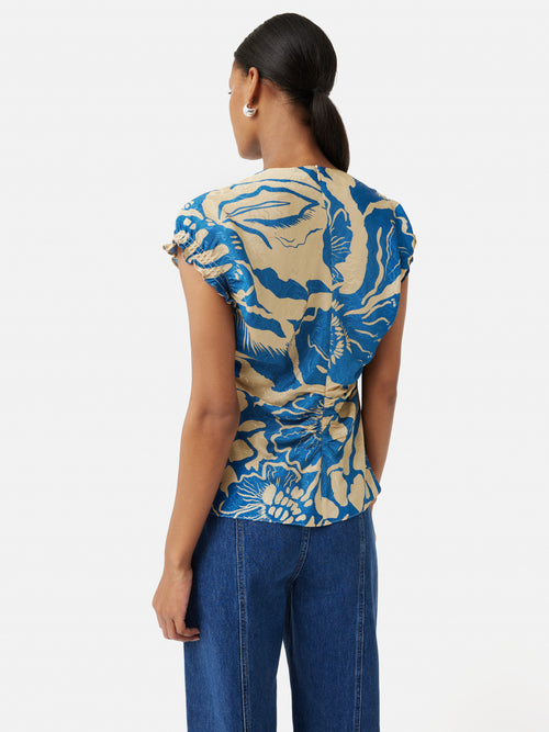 Strokes Floral Jacquard Top | Dark Blue