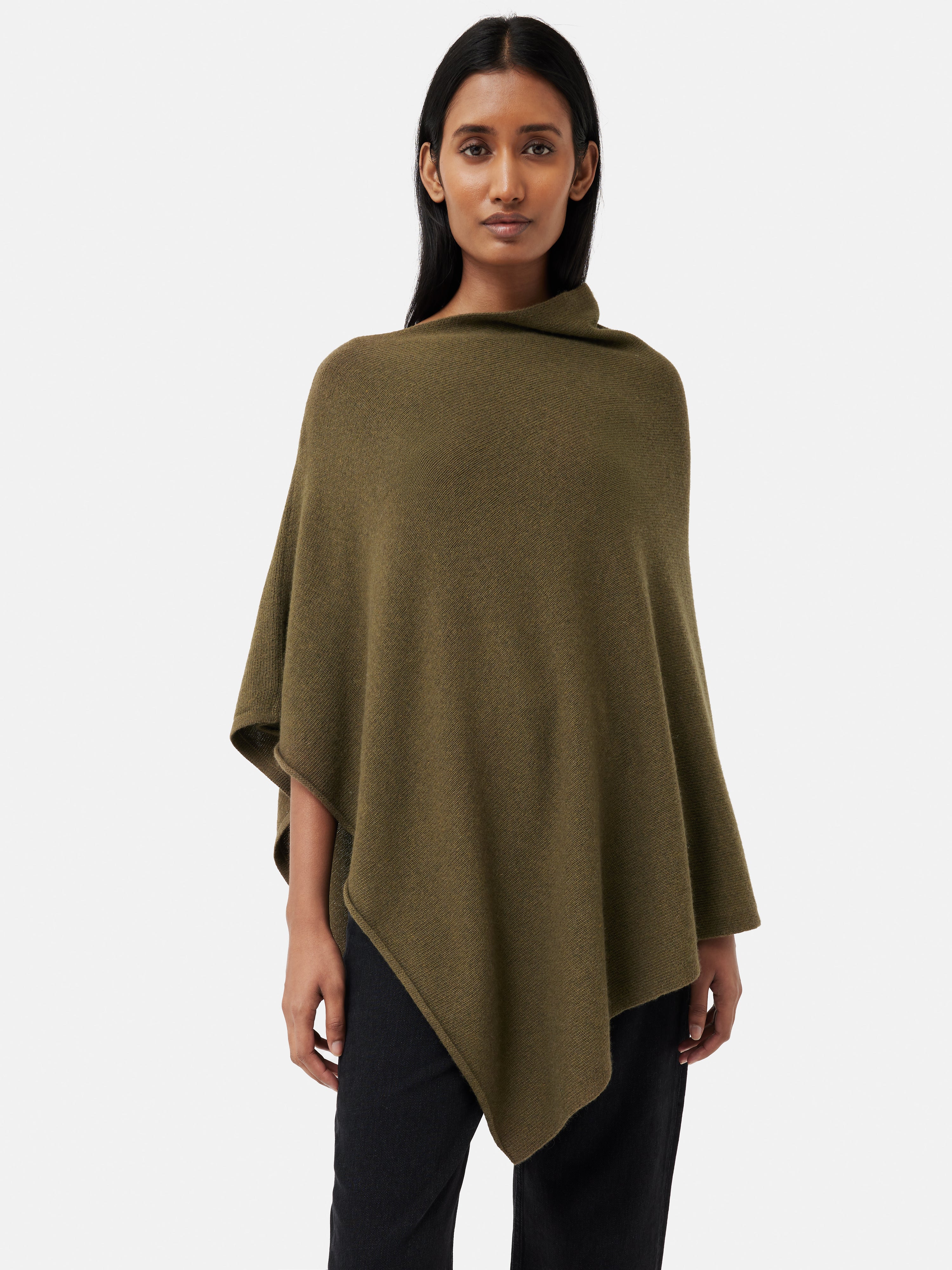 Wool Cashmere Blend Drape Poncho | Green – Jigsaw