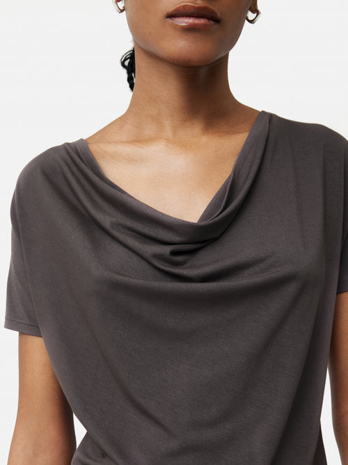 Drape Cowl Neck Top | Brown