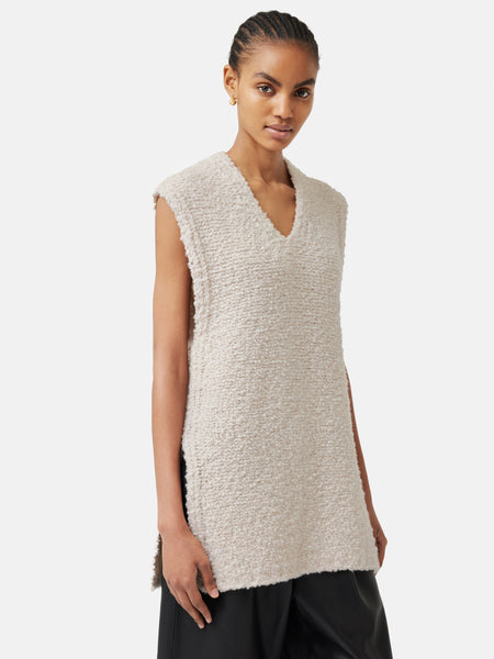 Boucle V Neck Tank Top | Cream