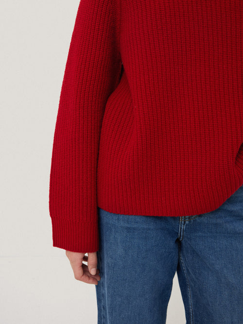 Fishermans Rib Crew Jumper | Red