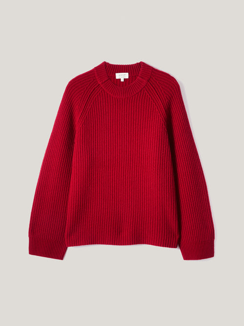 Fishermans Rib Crew Jumper | Red