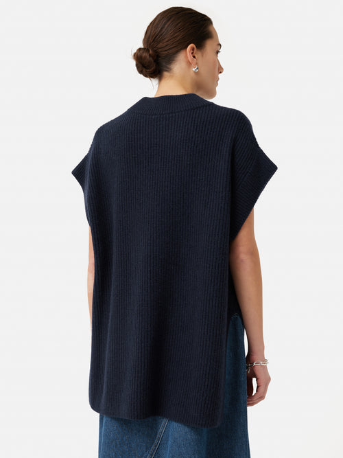 Merino Cashmere Ribbed Tunic | Navy