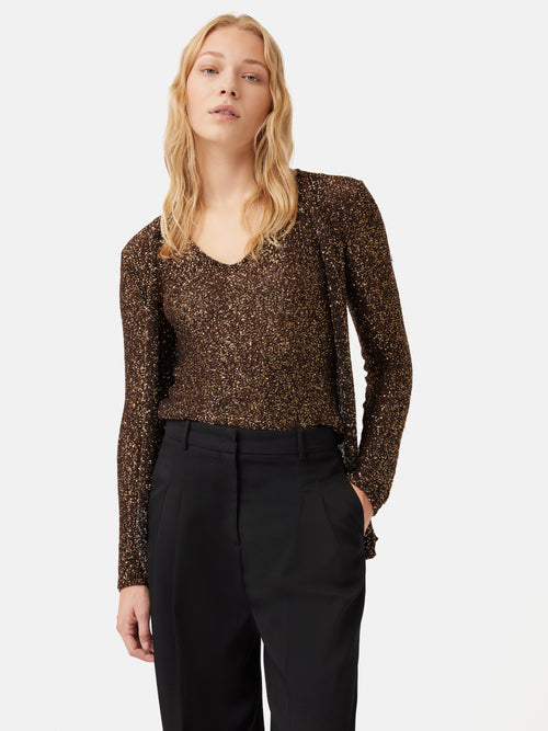 Sequin Cardigan | Brown