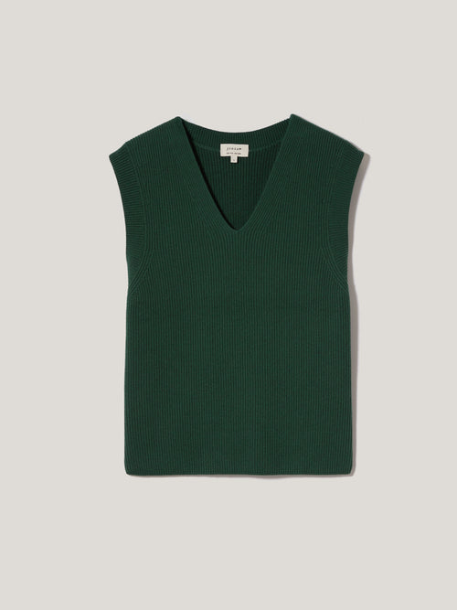 Cotton Blend V Neck Tank | Dark Green