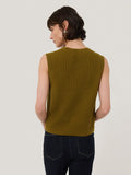 Cotton Blend V Neck Tank | Khaki