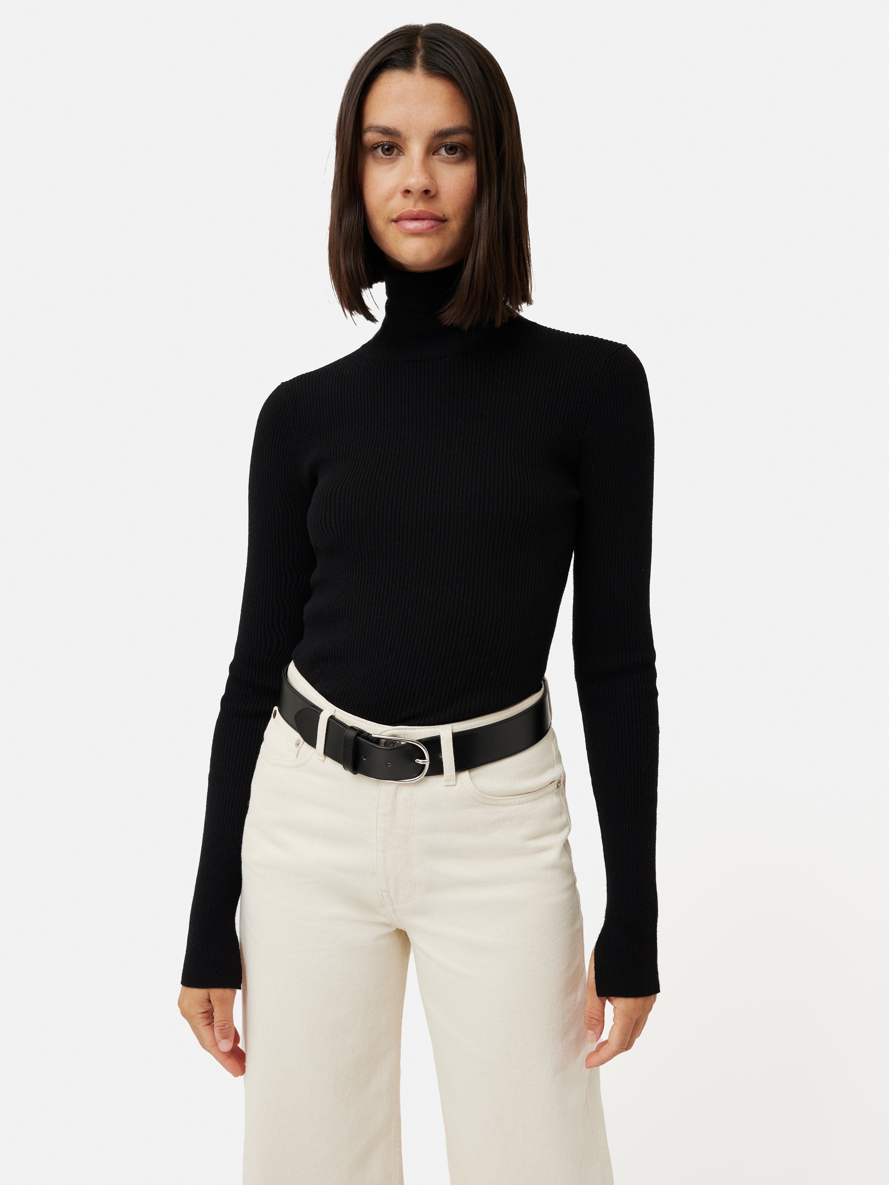 Slash Back Polo Neck Jumper | Black – Jigsaw