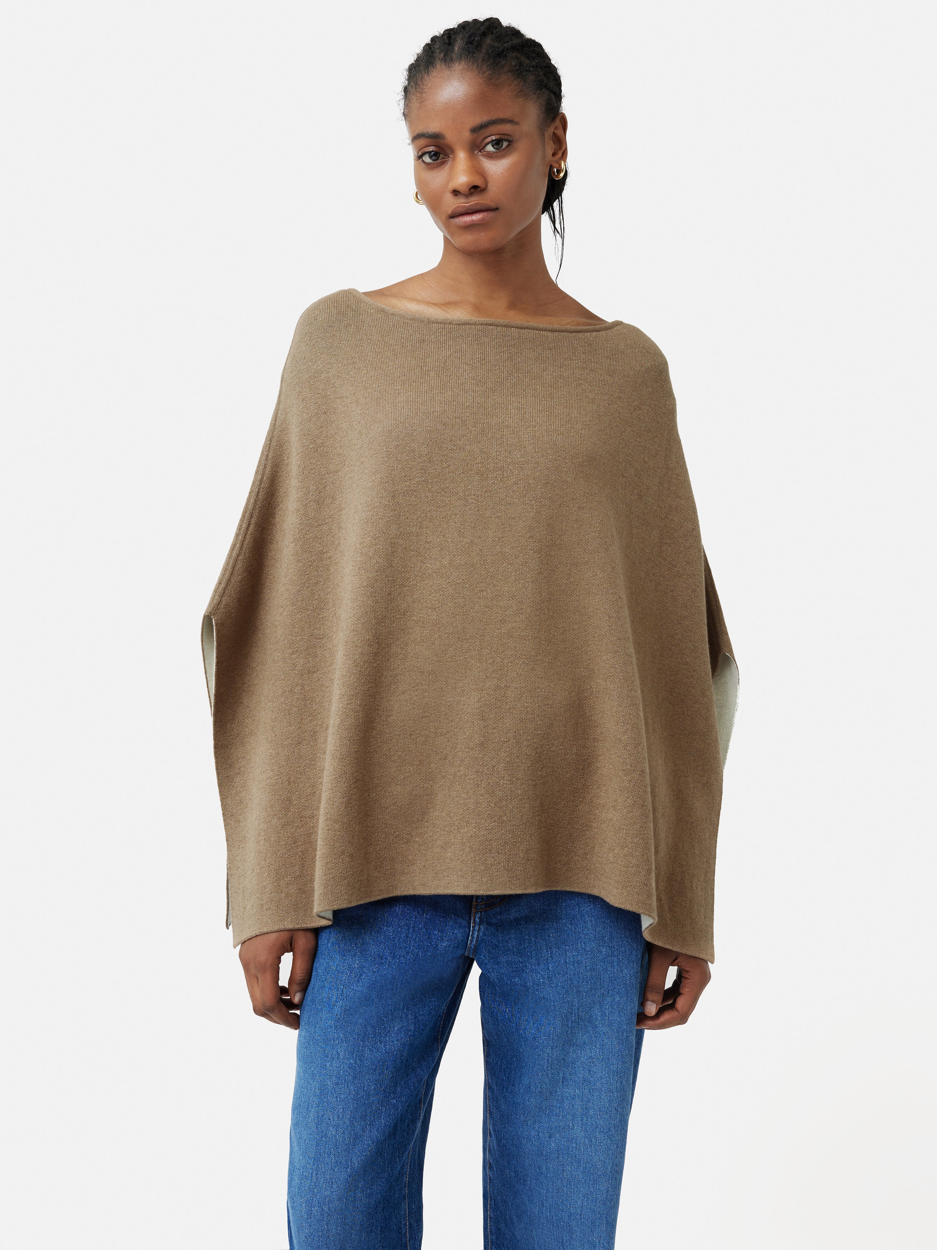 Reversible Cotton Blend Poncho | Camel – Jigsaw