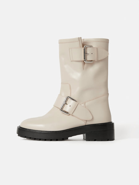 Box Leather Biker Boot Cream